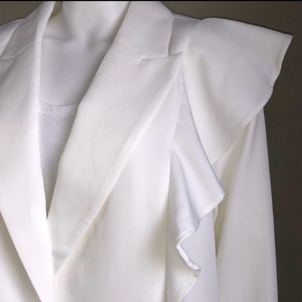 White Soft Ivory Eloquii Blazer Suit Jacket Fully Lined w Ruffle Detail Sz 20 - Picture 2 of 13